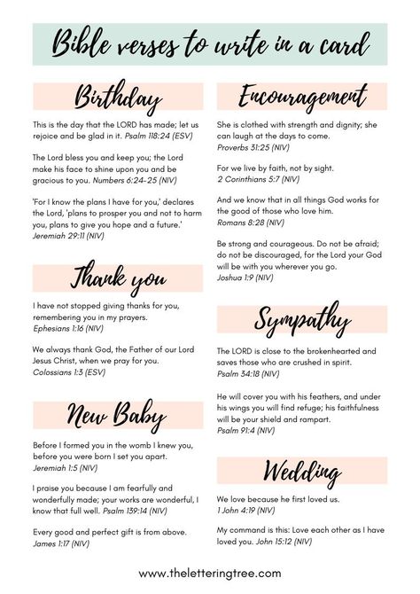 Free printable Bible verse sheet with lots of ideas for Bible verses for different situations. Here you’ll find 16 different Bible verses to write in a card. It covers Bible verses to write in a birthday card, encouragement card, new baby card, wedding card, thank you card and sympathy card. Scripture For Different Situations, Verses For Every Situation, Bible Verse To Thank God, Bible Verse For Different Situations, Bible Verse About Thanking God, Encourage Verse Bible, Encouraging Words For Family, Thoughtful Card Ideas, Bible Verse To Remember