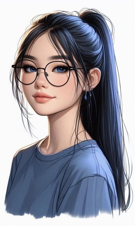 Glasses Girl Drawing, Girly Drawings Aesthetic, Girl With Glasses Drawing, Pop Art Images, Anime Show, Digital Portrait Art, Girly Drawings, Cute Couple Cartoon, Girly Art Illustrations