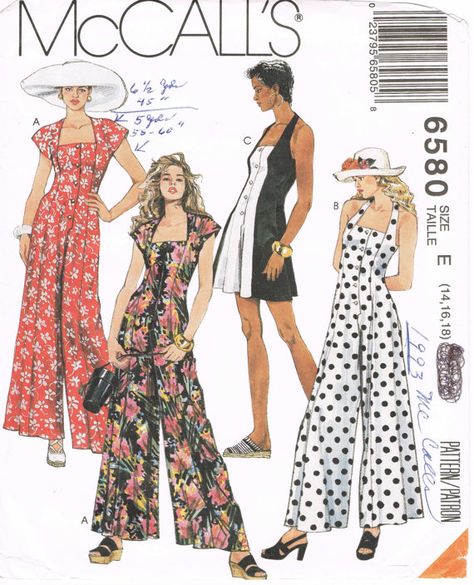 McCalls 6580 1990s Sewing Pattern Size 141618 Jumpsuit 70s, Retro Jumpsuit, Halter Pattern, Trendy Jumpsuit, Boho Jumpsuit, Fitted Jumpsuit, Jumpsuit Pattern, Mccalls Sewing Patterns, Jumpsuits And Romper