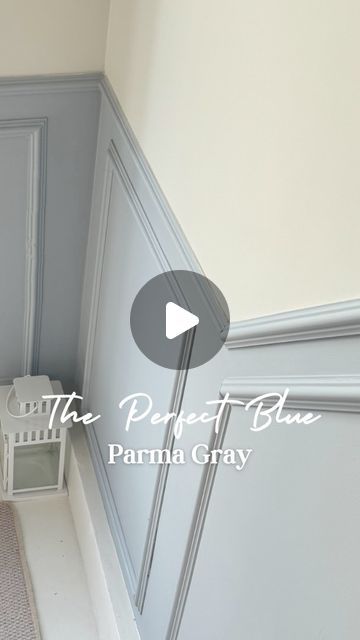 Jemma | 1930’s Home Inspo on Instagram: "Ok, so many of you love this colour just as much as I do 🩵  It’s no wonder. You will actually find it on the sets of period dramas. So for sure getting some Bridgerton vibes. It’s a cool, mid blue that creates a clean, crisp finish 🩵  🤪 Now despite the shade being called ‘Parma Gray’ I can assure you it’s a blue. Like many of the Farrow & Ball colours, they have a weird and wonderful way of naming their paint. Apparently the name is based on the feel rather than the colour 🤷‍♀️   AD: Gifted - This F&B - Parma Gray is actually colour matched by @valsparpaintuk and has painted on beautifully. It’s a 99 - 100% colour match 😄 . . . . . #povreels #radiate #diy #houserenovation #homeimprovement #homeinprogress #homeimprovements #walltowallstyle #neau Farrow And Ball Pale Blue, Parma Gray Kitchen, Light Blue Hallway Ideas, Light Blue Panelling, Bridgerton Paint Colors, Parma Grey Farrow And Ball Bedroom, Stiffkey Blue Hallway, Pale Blue Grey Paint, Farrow And Ball Blue Paint