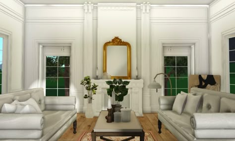 bloxburg french parisian france elegant living room plants couches realistic Parisian Living Room, Hampton Home, Modern Townhouse, Bloxburg Decals Codes Wallpaper, Code Wallpaper, Farmhouse Fall, New Home Designs, Sitting Room, House Layouts