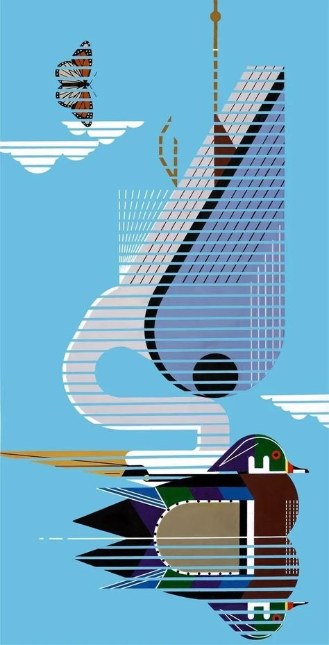 Charley Harper Illustration, National Bird Day, Charley Harper Art, Charlie Harper, Bird Day, Birds Design, Charley Harper, Animal Graphic, A Pond