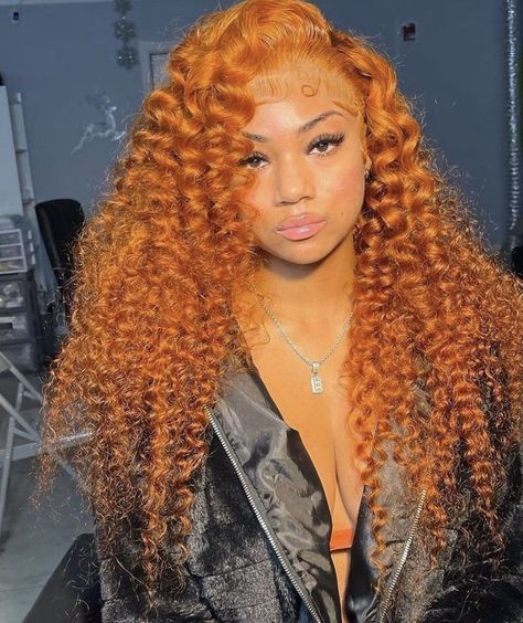 Ginger Curly Sew In, Ginger Deep Wave Wig Black Women, Curly Ginger Wig, Ginger Curly Hair, Curly Sew In, Curly Color, Beach Wave Hair, Deep Wave Hairstyles, Quick Weave Hairstyles