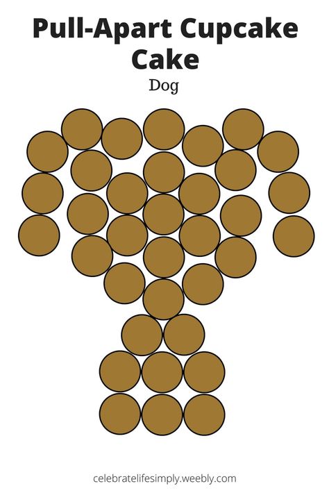 Dog Pull-Apart Cupcake Cake Template | Over 200 Cupcake Cake Templates perfect for Birthdays, Showers, Holidays or just because! Puppy Pull Apart Cupcakes, Dog Cupcake Cakes Pull Apart, Puppy Pull Apart Cupcake Cake, Dog Pull Apart Cupcakes, Cupcake Cake Templates Pull Apart, Puppy Cupcake Cake, Dog Cupcake Cake, Pull Apart Cupcake Cake Birthday, Dog Themed Cupcakes