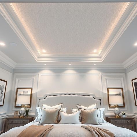 Bedroom Ceiling Design Ideas to Transform Your Space Ideas For Tray Ceilings, Accent Ceiling Bedroom, Bedroom Ceiling Design Ideas, Tray Ceiling Ideas Bedroom Master Suite Crown Moldings, How To Paint Tray Ceiling In Bedroom, Ceiling Ideas Bedroom, Luxury Ceiling Design Bedroom 2024, Tray Ceiling Ideas Bedroom, Master Bed Tray Ceiling