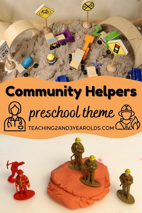 During our community helpers theme, we focused on the post office and firefighters, since those can be most meaningful for this age group. Come see how we set up our toddler and preschool classroom with fun activities. Free printables included! #preschool #toddlers #classroom #communityhelpers #preschooltheme #firestation #postoffice #teachers #earlychildhood #preschoolactivities #preschoolclassroom #toddlerclassroom #AGE2 #AGE3 #teaching2and3yearolds Sensory Play Community Helpers, Community Helpers Steam Activities, Our Community Preschool Activities, People Who Help Us Sensory Activities, Community Helpers Sensory Table, Community Helper Activities For Toddlers, My Community Preschool Theme, Community Helpers Sensory, Community Helper Activities