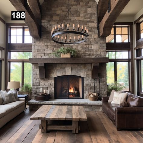 Please do not purchase a Mantel without first filling out the Quote Form and receiving a quote from us. Quote Form: https://form.jotform.com/240524957086059 Discover the Quintessence of Rustic Elegance: Mantels with Wooden Corbels by Anthony Shields & Sons Inc. Each mantel we craft is a celebration of rustic elegance, brought to life through the character-rich beauty of reclaimed wood beams. These mantels are not just pieces of wood; they are storied artifacts, lovingly transformed into the hear Stone Cabin Fireplace, Reclaimed Wood Living Room, Master Bedrooms With Fireplaces Luxury, Fireplace Designs Farmhouse, Big Living Room Ideas With Fireplace, Cabin Fireplaces Ideas, Large Stone Fireplace Living Room, Timeless House Interior, Modern Rustic House Interior Wood Beams