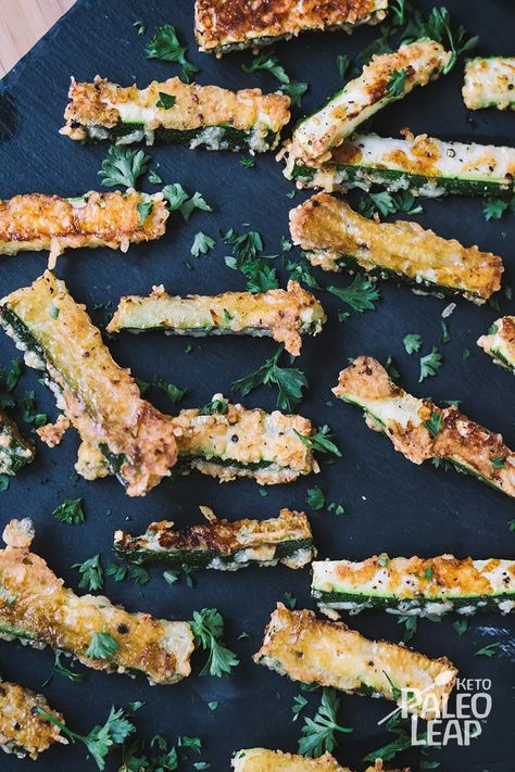 Keto Zucchini Fries | Paleo Leap Paleo Zucchini Fries, Somersize Recipes, Keto Zucchini Fries, Veg Keto, Bulletproof Recipes, Paleo Cheese, Paleo Recipies, Keto Fried Chicken, Asparagus Recipes Roasted