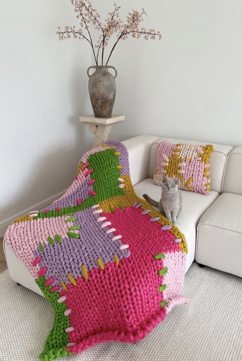 Patchwork Stitching, Hope Macaulay, Knit Bags, Oversized Blanket, Bespoke Fashion, Pet Sweater, Blanket Handmade, Chunky Knit Blanket, Colour Blocking