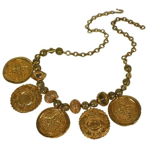 Preowned Kenneth Jay Lane Ancient Medallion Necklace (180 KWD) ❤ liked on Polyvore featuring jewelry, necklaces, brown, drop necklaces, adjustable necklace, drop chain necklace, 1980s jewelry, long necklace and chain medallions 1980s Jewelry, Drop Necklaces, Style Marocain, Diy Charm, Brown Necklace, Diy Charm Bracelet, Antique Fashion, Diamond Brooch, Medallion Necklace