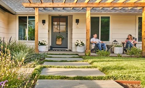 2023’s the Front Porch’s Year — Here’s How to Fix Up a Concrete One Front Porch Pergola, Porch Pergola, Online Landscape Design, Building A Pergola, Front Patio, Concrete Porch, Ranch Style Home, Ranch Style, Ranch House