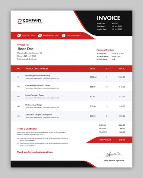 Modern professional invoice template Premium Psd Dubai Work, Microsoft Word Invoice Template, Invoice Format In Excel, Invoice Format, Invoice Design Template, Invoice Template Word, Business Invoice, Invoice Design, Business Banner