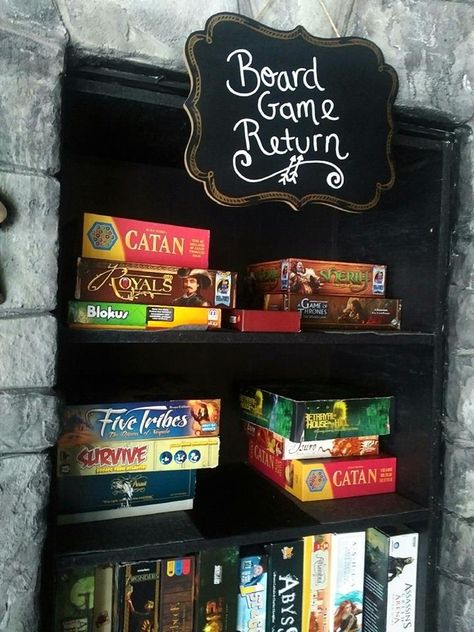 When you're done playing a game, don't worry. We will take care of it for you. Just hand it to a server OR drop it off at our Board Game Return section of the café. We will take care of it for you! Board Game Bar, Bookshop Café, Black And White Bee, Board Game Room, Board Game Cafe, Library Cafe, Game Cafe, Gelato Shop, Bookstore Cafe