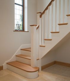 white oak staircases 2  paint out some of the oak in white! White Staircase, Painted Staircases, Traditional Staircase, Stairs Ideas, Oak Stairs, Loft Stairs, Staircase Wall, Wood Staircase, Painted Stairs