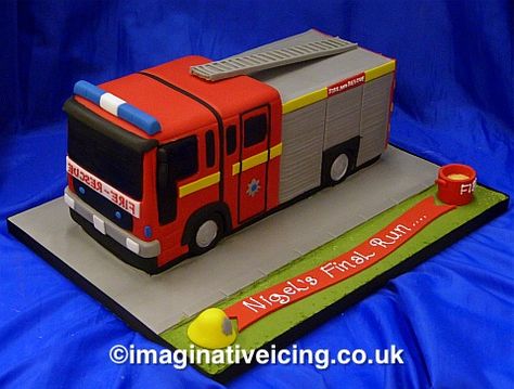 Fire Engine Shaped Birthday/long service Cake Fire Truck Birthday Cake, Firefighter Birthday Cakes, Shaped Birthday Cake, Fire Engine Cake, Fireman Sam Cake, Fire Truck Cake, Truck Birthday Cake, Fire Engine Birthday, Fire Engine Party