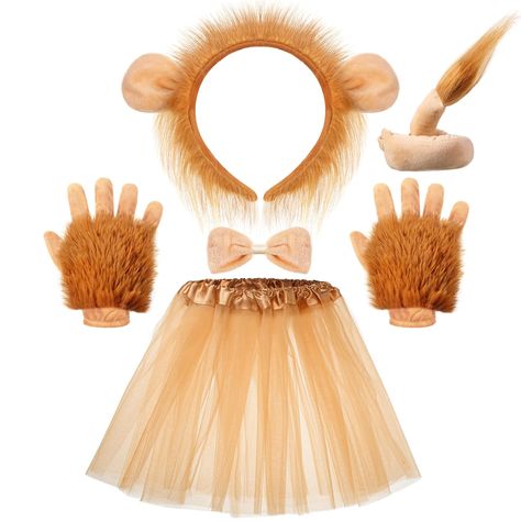 PRICES MAY VARY. Gold Halloween Lion Costume Set: this Halloween lion costume set includes the accessories you need including 1 lion headband, 1 pair of gloves, 1 lion tail, 1 bow tie, and 1 golden tutu skirt to fulfill your playful cosplay needs, ideal for various party themed events; Wash before use to avoid odors you don't like Universal Size: with a simple design, this animal fancy costume kit is ideal for quick dress up, making it an ideal option for last minute plans; The Halloween lion ac Lion Halloween Costume Women, Nala Costume, Animal Costumes For Girls, Lion Costume Women, Lion Accessories, Lion Headband, Lion Costumes, Cowardly Lion Costume, Wizard Of Oz Lion