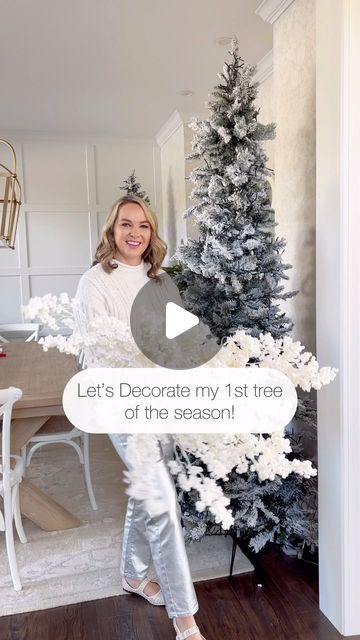 Kati Nairn | Beyond Gray on Instagram: "Quite a few decorating tips packed into this video! These are my twin dining room trees and this is the first year I’m using flocked trees in here instead of green. I’m really liking the lighter, brighter look. Long live traditional Red Christmas decor! ♥️" Decorating Flocked Christmas Tree Ideas, Flocked Christmas Tree Decorations, Flocked Tree Decorating Ideas, Kati Nairn, Traditional Red Christmas, Christmas Stairs Decorations, Christmas Cactus Care, Christmas Stairs, Red Christmas Decor