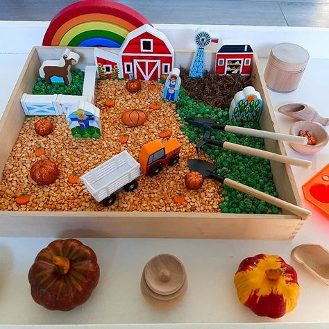 Pumpkin Patch Small World Play, Pumpkin Patch Sensory Bin, Diy Sensory Board, Block Center, Sensory Boards, Toddler Arts And Crafts, Sensory Table, Fall Preschool, Homeschool Kindergarten