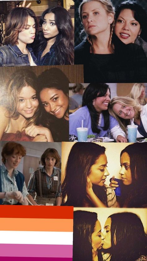 lesbian characters from TV shows         emison , Paige and Emily, Emily and Maya , Torres and hahn , Callie and Arizona, Robin and Vicky, lesbian flag Emily And Maya, Characters From Tv Shows, Callie And Arizona, Lesbian Flag, Call Me, Arizona, Tv Shows, Flag, Tv