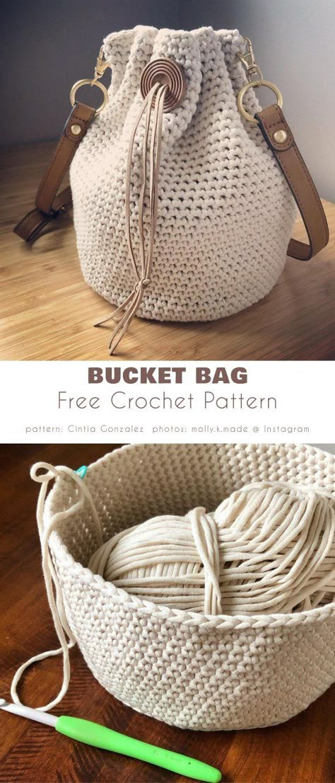 Macrame Tas, Bucket Bag Pattern, Tote Crochet, Free Crochet Bag, Crochet Bag Pattern Free, Bag Pattern Free, Crochet Basket Pattern, Crochet Clutch, Crochet Handbags Patterns