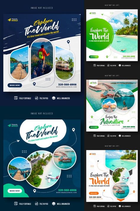 Travel and tourism social media post banner template or tour holiday vacation instagram post design #Travelandtourism #Holidaybanner #Worldtravel #Trip #Tour #Journey #Travelman #innovadesign #innovait #xcritive Travel Advertising Design, Vacation Instagram, Tourism Design, Travel Flyer, Instagram Post Design, Facebook Post Design, Travel Advertising, Social Media Branding Design, Travel Poster Design