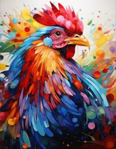 Rooster Art Painting, Rooster Cogburn, Rooster Images, Chicken Paintings, Colourful Animals, Colorful Animal Paintings, Animal Art Drawing, Rooster Painting, Chicken Painting