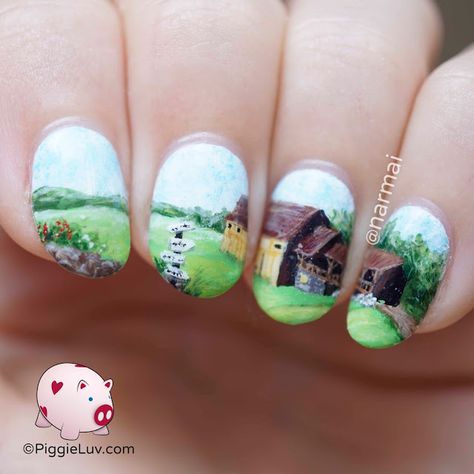 PiggieLuv: Summer farm shed nail art Farm Nails, Luv Nails, Freehand Nail Art, Summer Walks, Farm Shed, City Nails, Cute Nail Art Designs, Nail Polish Art, Pretty Gel Nails