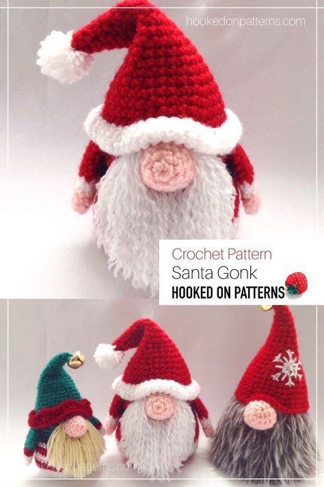 Crochet Santa Gonk before Christmas - Xmas Crochet pattern from A Gonk's Journey - Many free outfits to also make. #Crochet #Crafts #CrochetPatterns Gonk Crochet, Crochet Christmas Amigurumi, Free Outfits, Santa Gnomes, Christmas Amigurumi, Crocheted Christmas, Crochet Santa, Confection Au Crochet, Crochet Christmas Decorations