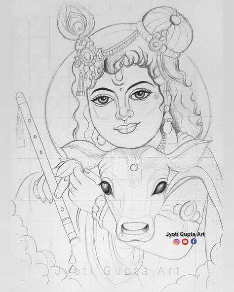 Cool Art Sketches, Cute Kanha, Easy Drawing Step By Step, Art Krishna, Pencil Drawing Images, Easy Mandala Drawing, Krishna Drawing, Boho Art Drawings, Drawing Step By Step