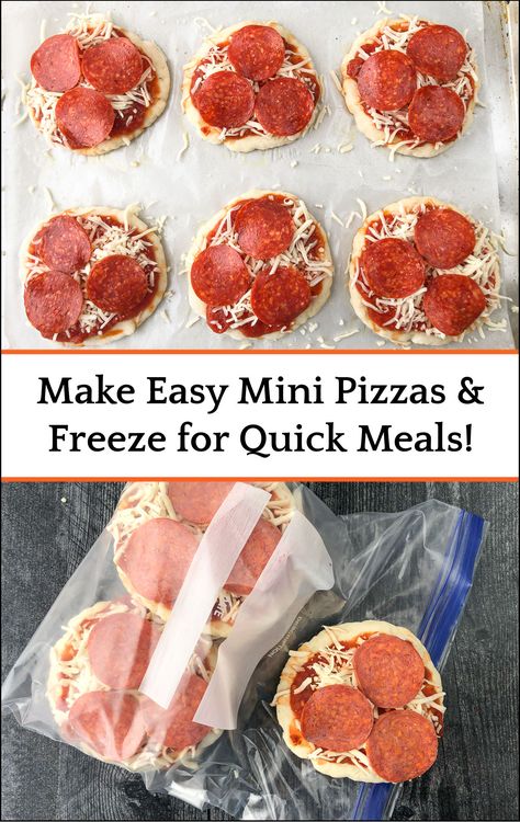 If your family loves pizza, you have to try these easy mini frozen pizzas that you can make from 2 ingredient pizza dough. You can freeze them so they will be on hand for whenever you need a quick and easy dinner. And the dough only needs 2 simple ingredients - Greek yogurt and self rising flour! No kneading or rising so these pizzas can be made in 30 minutes or frozen for later. Mini Freezer Meals, Freeze Pizza, Mini Pizza Dough Recipe, Make Ahead Freezer Snacks, Food To Make And Freeze, Food You Can Freeze, Easy To Freeze Meals, Diy Frozen Meals, 2 Ingredient Dough Recipes