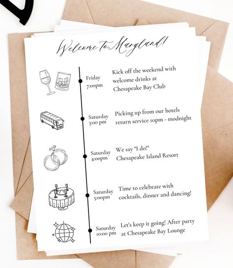 Having a wedding itinerary for each day makes your events extremely organised and easier for guests to attend timely✨ Customize your upcoming wedding itineraries with us! (Fully customized to suit your theme/liking) #weddingstationeryideas #weddingitinerary #weddingitineraries #itinerary #events #indianwedding #wedmegood Wedding Weekend Itinerary Template, Wedding Weekend Itinerary For Guests, Wedding Weekend Events, Wedding Signage Design, Weekend Itinerary Template, Itinerary Wedding, Wedding Weekend Itinerary, Event Brochure, Girls Trips