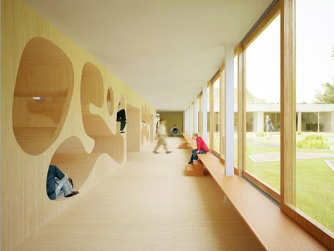 Knokke-Heist School Building by NL Architects                                                                                                                                                                                 More School Building Design, Bibliotheque Design, Kindergarten Design, School Interior, School Campus, Nursery School, School Building, Education Design, Library Design