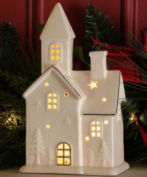 The Christmas light-up house trend is major this year | Ideal Home Ceramic Christmas House, House Makeovers, Ashley White, Pottery Houses, Xmas Deco, Clay Houses, Christmas Mantel Decorations, Affordable Decor, Up House