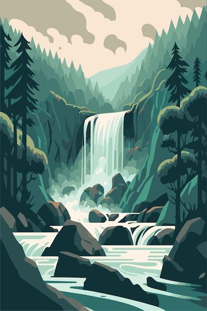 Waterfall Forest, Forest Drawing, Tropical Background, Mickey Mouse Art, Forest Illustration, Jungle Wallpaper, Forest Nature, Lake Landscape, Nature Art Painting