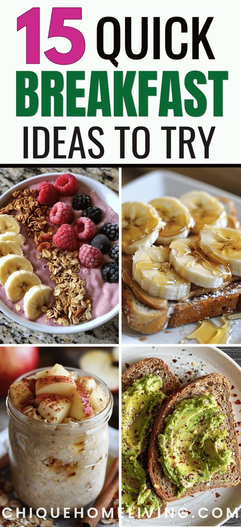 Struggling to find time for a nutritious breakfast? These 15 easy and healthy breakfast ideas are perfect for busy mornings! From make-ahead overnight oats and smoothies to quick avocado toast and egg muffins, these recipes are packed with nutrients and can be whipped up in minutes. 30 Min Breakfast Ideas, Easy Morning Breakfast Healthy, Healthy Breakfast At Home, Quick To Go Breakfast Ideas, Easy Breakfast Toast Ideas, Easy Breakfast Toast, Wegovy Breakfast Ideas, Breakfast Options Healthy, Easy Breakfast Ideas Vegetarian