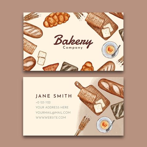 Premium Vector | Watercolor bakery shop horizontal business card template Bakery Cards Business, Business Card Design For Bakery, Business Card Design Bakery, Business Card Bakery, Bakery Card Design, Bakery Graphic Design, Bakery Menu Design, Bakery Moodboard, Business Card Design Creative Ideas