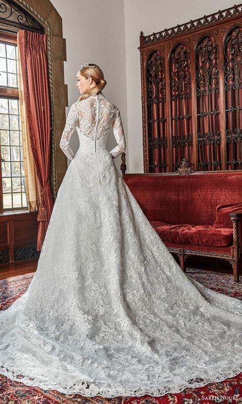 High Collar Wedding Dress, Sareh Nouri Wedding Dress, Wedding Dresses Kleinfeld, Sareh Nouri, Kleinfeld Bridal, Lace Ball Gowns, Ball Gown Skirt, Fitted Wedding Dress, Long Sleeve Wedding