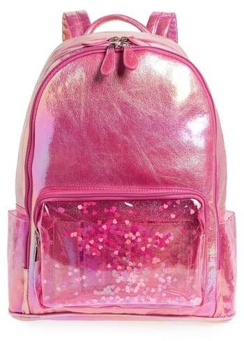 Glitter Backpack, Holographic Print, Heart Confetti, Cute School Supplies, Rainbow Glitter, Trendy Chic, Glitter Hearts, Girls Bags, Kids Backpacks