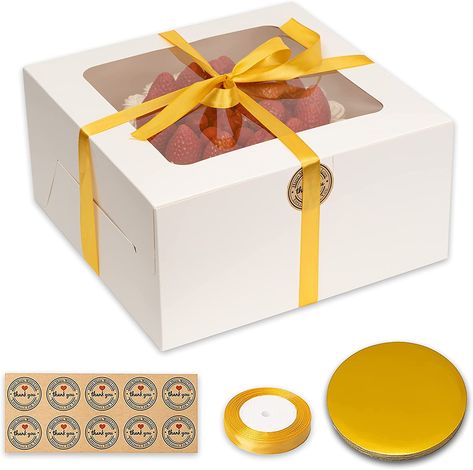 Cake Boxes Packaging, 10 Inch Cake, Plastic Party Plates, Pastry Design, Golden Cake, Bakery Boxes, Types Of Desserts, Cake Boards, Tall Cakes