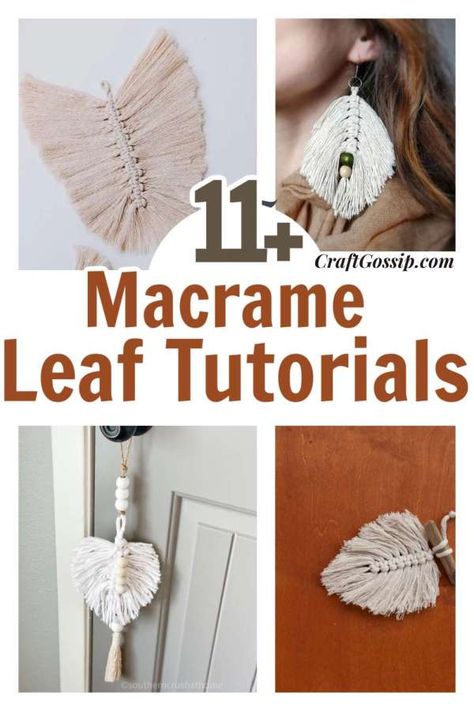 11 Easy To Follow Macrame Leaf Tutorials – Home and Garden Macrame Leaf Tutorial, Craft Patterns Free, Macrame Leaves, Waverly Chalk Paint, Macrame Leaf, Silver Spray Paint, Macrame Feathers, Macrame Crafts, Fabric Stiffener