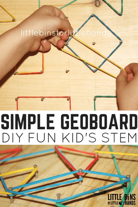 Simple Geo Board for Fine Motor and STEM Learning Diy Geoboard, Geo Board, Kids Stem Activities, Math Stem, Quiet Activities, Shapes Activities, Stem For Kids, Stem Learning, Diy Simple