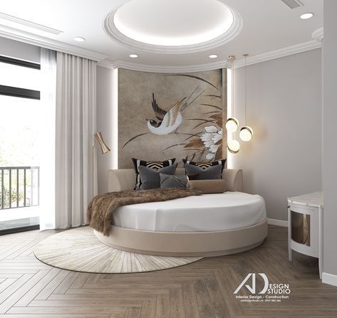 Bedroom With Curved Wall, Round Kids Bed, Round Bed Designs, Indochine Interior, Round Bed, Studio Bed, Graphic Design Architecture, Daughter Bedroom, Bedroom Interior Design Luxury