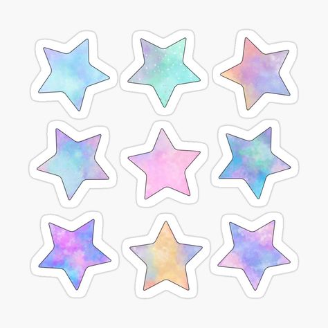 Get my art printed on awesome products. Support me at Redbubble #RBandME: https://www.redbubble.com/i/sticker/Pastel-Watercolor-Fairy-Cloud-Star-Pattern-Set-by-SplashNSplatter/64274781.EJUG5?asc=u Stars Watercolor, Pastel Stickers, Stars Png, Pink Scrapbook, Bookish Stickers, Bts Anime, Sticker Design Inspiration, Star Clipart, Cloud Stickers