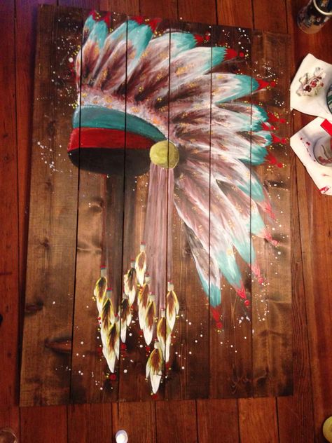 #nativeamerican #headdress #acrylic #acrylic #sueshan@live.com Headdress Painting, Painted Metal Chairs, Painting Native American, Commission Ideas, Painted Tables, Native American Headdress, Paint Canvas, Painting Furniture, Painting Furniture Diy