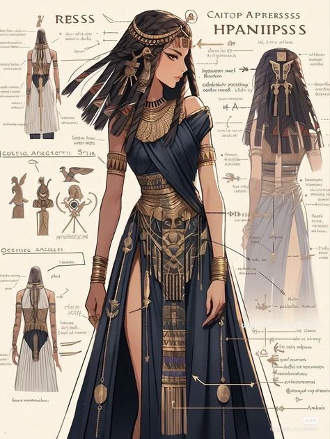 Egyptian Dress, Starověký Egypt, Egyptian Clothing, Egyptian Fashion, Fashion Drawing Dresses, Clothing Design Sketches, Fashion Illustration Dresses, Dress Design Sketches, Fantasy Gowns