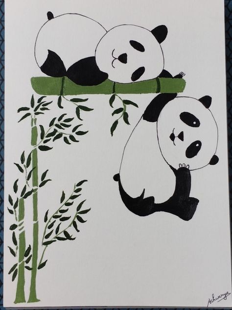 Hostel Room Wall Drawing, Panda Drawing On Wall, Wall Painting For Hostel Room, Panda Wall Painting Ideas, Panda Outline Drawing, Panda Wall Painting, Panda Canvas Painting, Cartoon Wall Painting Ideas, Cute Wall Painting