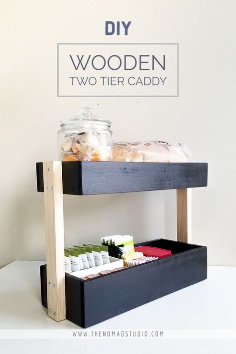 Make a two tier wood caddy that is versatile to be used in any way you like. I specially made this keep on my kitchen counter to hold easy grab snack, tea bags, creamer and bread. You can use this caddy as an organizer for your bathroom to store tissue rolls, in office to hold your stationaries, organizer for kitchen bottom cabinet or even keep it near your vanity. There is endless possibilities on how you can put this DIY two tier caddy to use.Building wall mounted solutions for fruit… Wall Decor Ideas Farmhouse, Boho Wall Decor Ideas, Farmhouse Wall Decor Ideas, Home Accessories Ideas, Wood Caddy, Modern Home Accessories, Building Wall, Tea Organization, Clever Organizer