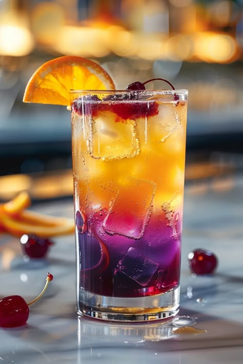 Tequila Sunset How To Layer Drinks, Southwest Cocktails, Bar A Cocktail, Tequila Sunset Recipe, Fancy Alcoholic Drinks, Fancy Drinks Cocktails, Alcoholic Cocktails Recipes, Drinks With Grenadine, Tequila Cocktails Recipes