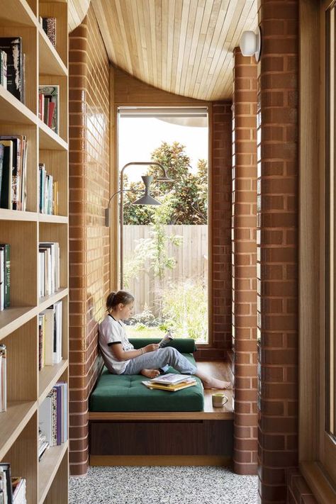 60s Home, Brick Columns, 1960s Home, Hallway Design, Melbourne House, Storey Homes, A Banana, Cozy Reading Nook, Flooring Options