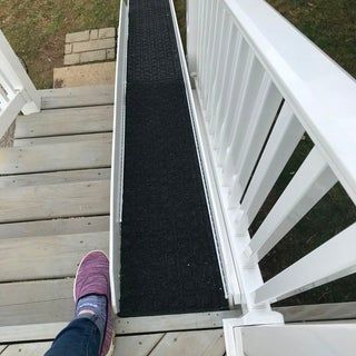 Inexpensive Doggie Ramp (with Pictures) Ramp For Dogs Over Stairs, Diy Dog Ramp For Stairs, Deck With Ramp And Stairs, Dog Elevator, Diy Dog Ramp, Dog Ramp For Stairs, Dog Ramp Diy, Ramp For Dogs, Outdoor Ramp